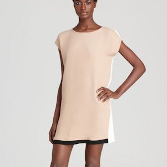 Joie - Nixon Colorblock Silk Shift Dress in Tan, Natural, Black - S - $398 - Picture 2 of 12